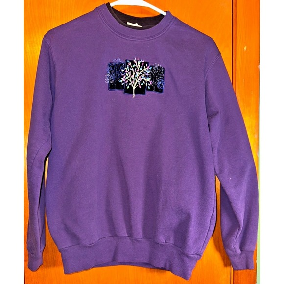 morning sun Tops - Top‎ Stitch Morning Sun Vintage Purple Tree Beaded Embroidered Sweatshirt Medium
